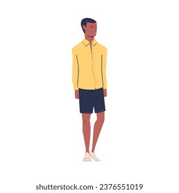 Fashionable African American Man Character in Yellow Shirt Standing in Casual Clothes Vector Illustration