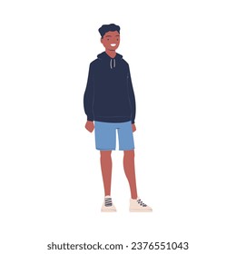 Fashionable African American Man Character in Hoody Standing in Casual Clothes Vector Illustration