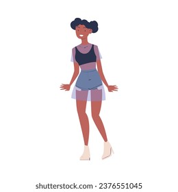 Fashionable African American Woman Character Standing in Casual Clothes Vector Illustration