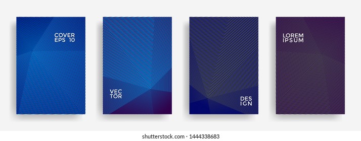 Fashionable annual report design vector collection. Gradient grid texture cover page layout templates set. Report covers geometric design, business booklet pages corporate backgrounds.