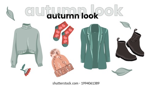 Fashionable autumn look in fashionable colors. Feminine style for autumn. Illustration for a fashion magazine. Fashionable clothes in fashionable colors. Illustration for the magazine