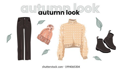 Fashionable autumn look. Feminine style for autumn. Illustration for a fashion magazine.clothes in fashionable colors. Illustration for the magazine, blog