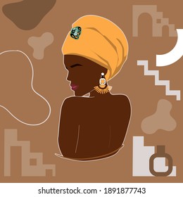 Fashionable avatar. Vector abstract illustration of a portrait of a girl. African American woman