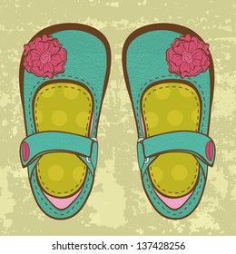 Fashionable  baby girl shoes on grungy background. Vector format