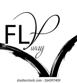 Fashionable background. Black letters on a white background.  Fly away 