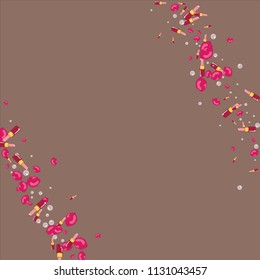 Fashionable background with lipstick, lips and pearls. Background with a kiss.