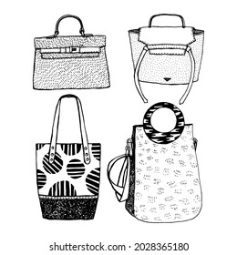 Fashionable Bags Black White Illustration Isolated Stock Vector ...