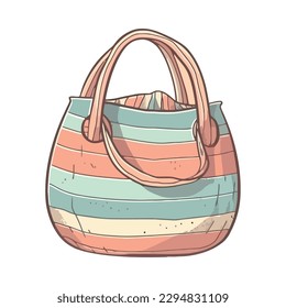 Fashionable beach bag with striped pattern design icon isolated