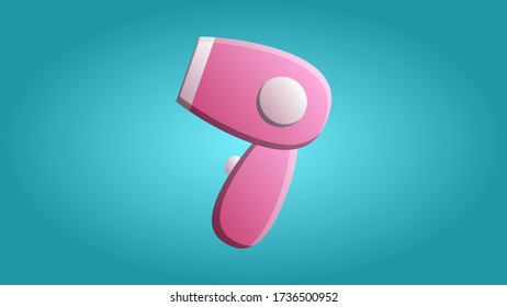 Fashionable beautiful beauty glamorous trendy electric pink hair dryer for styling and drying hair on a blue background. Vector illustration