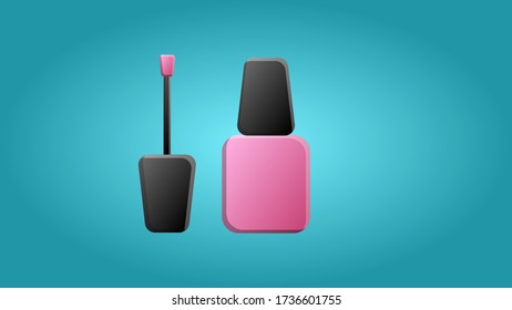 Fashionable beautiful beauty glamorous trendy pink glass jar of nail polish and manicure on a blue background. Vector illustration.