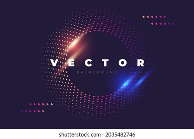 Fashionable beautiful vector design with geometry shape from dots and glowing and arrows on the black background