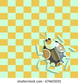 Fashionable beetle on a chess background. 