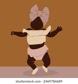 Fashionable black baby in elegant line art style vector