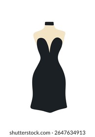 vestido preto na moda em um manequim em um fundo branco