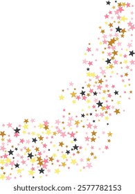 Fashionable black pink gold starburst scatter design. Little stardust spangles New Year decoration elements. Cartoon star burst illustration. Spangle symbols poster decor.