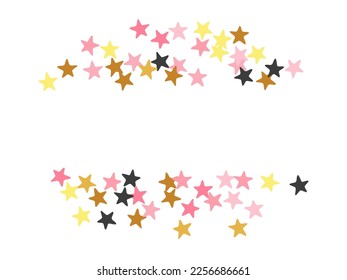 Fashionable black pink gold stars falling vector background. Many stardust spangles Noel decoration particles. Party decor stars falling texture. Sparkle confetti banner decor.