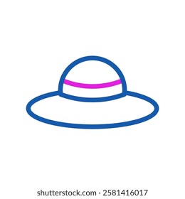 Fashionable blue hat with pink stripe icon vector