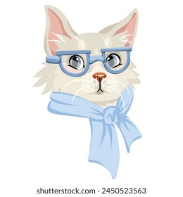 Fashionable boy aristocrat cat with glasses, vector portrait on a white background