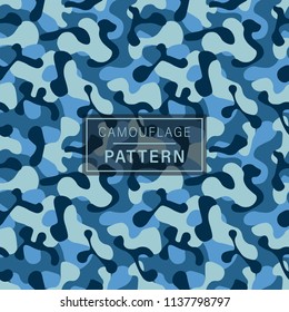 Fashionable camouflage pattern. Design element. Seamless denim fashion blue camouflage pattern. Classic clothing style masking camo repeat print.