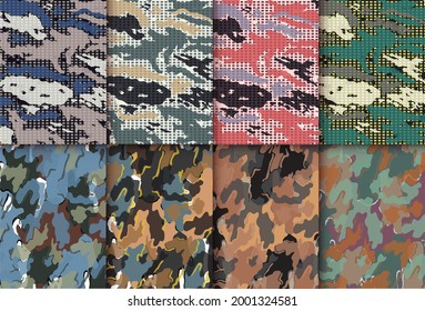 Conjunto de patrones de camuflaje de moda, ilustración vectorial.Impresión militar  Papel de pantalla