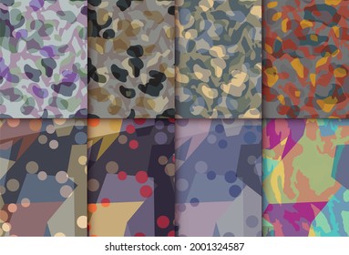 Conjunto de patrones de camuflaje de moda, ilustración vectorial.Impresión militar  Papel de pantalla