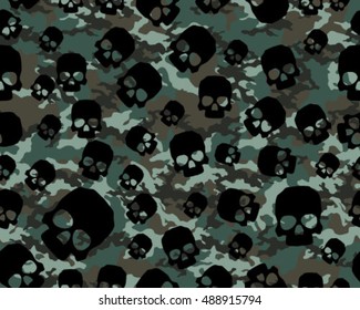 Fashionable camouflage pattern , vector illustration.Millatry print .Seamless vector wallpaper,skull pattern
