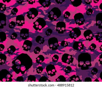 Fashionable camouflage pattern , vector illustration.Millatry print .Seamless vector wallpaper,skull pattern

