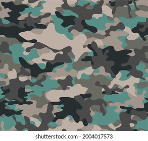 Fashionable camouflage texture, repeat print, modern background for clothing print.