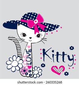 fashionable cat, T-shirt design vector illustration