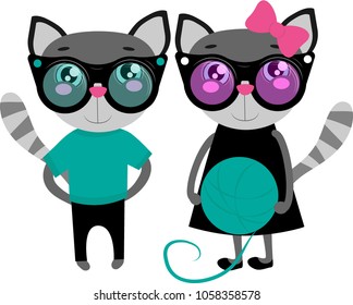 fashionable cats with glasses