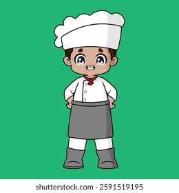 A fashionable chibi male chef is smiling.