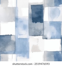 Fashionable Chic French Blue Grey Beige White Abstract Geometric Watercolor Scandinavian Design Seamless Pattern Wallpaper Bedding Upholstery Fabric Pastel Gift Wrapping Paper Background Vector