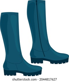 Fashionable classic women s boots. Women s shoes. High women s boots in blue with heels. Vector illustration isolated on a white background