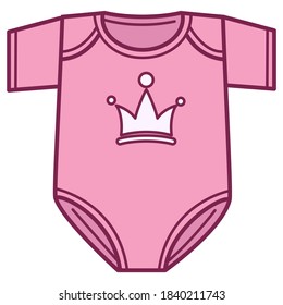 Fashionable clothes for newborn girl, isolated bodysuit with crown sign. Apparel for infants, pastel color of jumpsuit for small princess. Children clothing made of fabric or wool, vector in flat