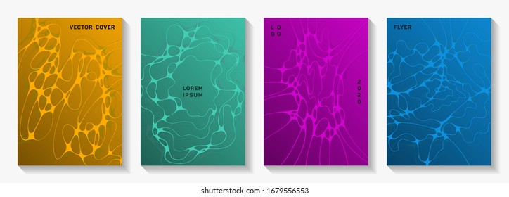 Fashionable club party flyers. Marble curve lines stream backdrops. Tracery cover vector layouts. Electronic music party posters set fluid wavy graphic design.