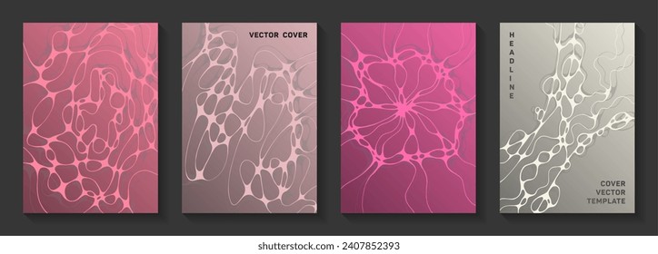 Fashionable club party posters. Doodle waves render textures. Vibrant title page vector templates. Disco party posters and banners fluid wavy graphic design.