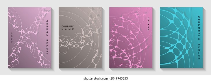 Fashionable club party posters. Linked curve lines plexus backgrounds. Vibrant title page vector layouts. Disco party posters and banners fluid wavy graphic design.