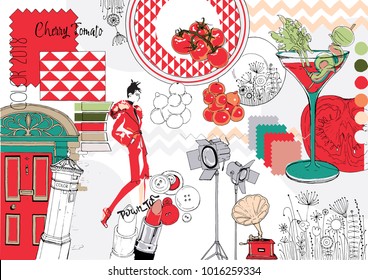 Fashionable color Cherry tomato. Drawn sketch.