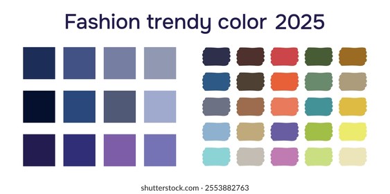 Fashionable color palette 2025. Fashionable color forecast for 2025, fashionable colors of the season. Vector.