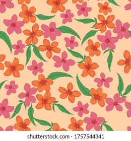 Fashionable colorful seamless vector pattern with multicolored little flowers on a pink background. Background for textiles, fabrics, covers, wallpapers, print, gift-wrapping, or any purpose