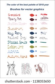 Fashionable colors 2018 palette brushes editable vector illustration. A set of hand-made cute, with trendy flowers.For abstract design in clothing. Painting and fashion design, interior and painting 