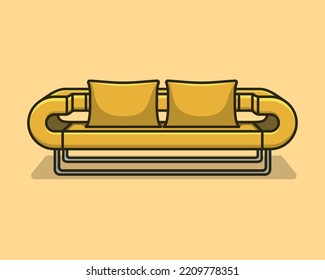 Fashionable comfortable stylish yelloe fabric sofa with gray legs on green background with shadow. yellow interior, showroom, single piece of furniture. Vilyura, velvet sofa. Luxury couch front view