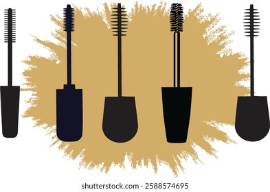 Fashionable cosmetics Makeup icons. Mascara Bottles. Brush and mascara tube. Different styles of black mascara in editable vector file. EPS 10.