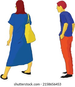 fashionable couple facing back. Hand drawing vector illustration for book cover