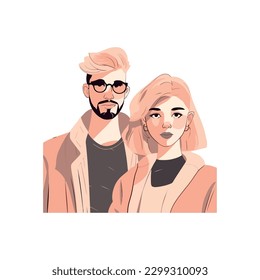 Fashionable couple in love, flat vector illustration isolated