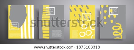 Fashionable cover designs. Vector compositions of minimal geometric shapes. The trend colors are yellow and gray. Colors 2021. Suitable for brochures, posters, covers and banners