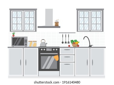 Moderne, gemütliche Küche. Flachdesign