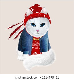 Fashionable cute cat print, vector illustration