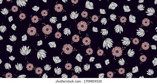 Patrón moderno adorable en manzanas nativas y flores de loto. Fondo de flores sin fisuras para textiles, tejidos, cubiertas, papel pintado, papel de regalo o para cualquier fin