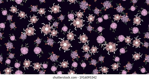 Fashionable cute pattern in native flowers on color background. Flower seamless surface design for textiles, fabrics, covers, wallpapers, print, gift wrapping or any purpose
